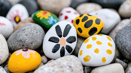 Colorful painted stones creative diy rock art for backgrounds and designs