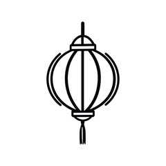 Fototapeta premium Asian Lantern Line Art with Tassel Detail on Transparent Background