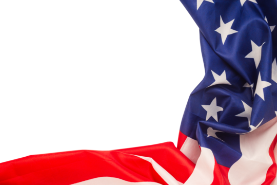 Partial view of the American flag with stars and stripes on a transparent background.
