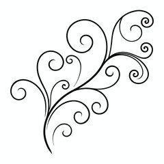 Elegant black and white floral swirl, calligraphic spring flourish scroll ornament design for graphic elements Featuring Curved Vines, Filigree calligraphy motif Fancy lines swirls

