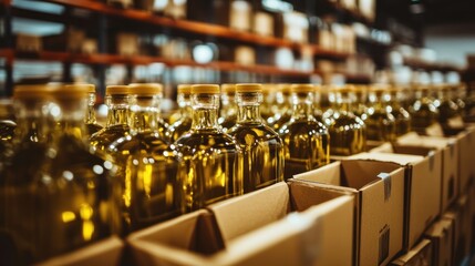 Warehouse olive oil bottles storage