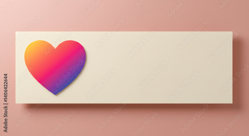 Poster a gradient heart sits on a neutral rectangle against a soft pink backdrop for a modern design.