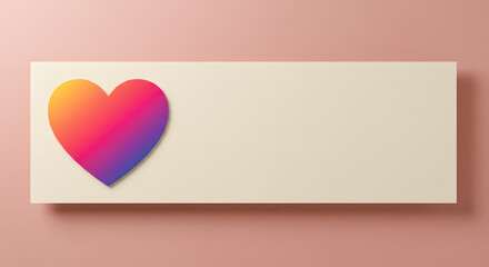 A gradient heart sits on a neutral rectangle against a soft pink backdrop for a modern design.