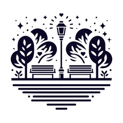 Lavish abstract streetlight with tree geometry, sleek bench, and creative love pattern