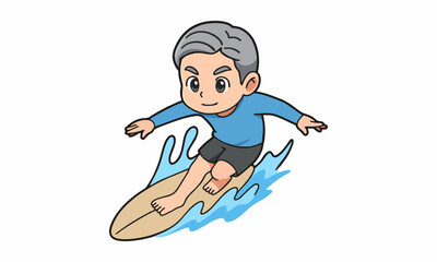 Fototapeta premium Cute boy surfing with surfboard cartoon illustration