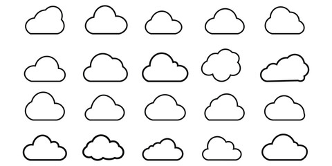 Fototapeta premium Cloud line icon set vector on white background. Collection of cloud outline shape vector illustration