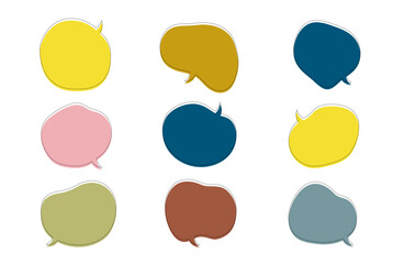 優しい色合いの北欧風パステルカラーのカラフルなゆるい形の吹き出しのセット