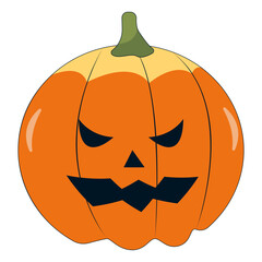 Illustration of Halloween Pumpkin Face with Creepy Expression. Vector Cartoon Character.