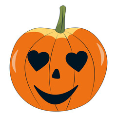 Illustration of Halloween Pumpkin Face with Creepy Expression. Vector Cartoon Character.