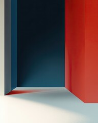 Obraz premium Abstract Geometric Room with Red and Blue Walls