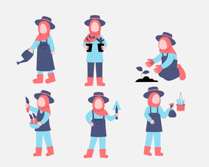 Muslim girls engaged in various gardening activities.