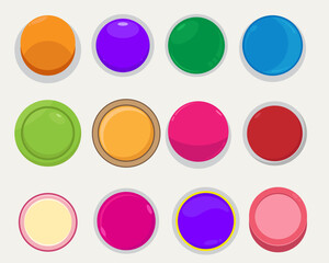 Collection of colorful round buttons in various shades.