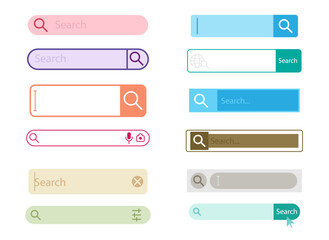 Colorful search bar variations displayed for interface design.