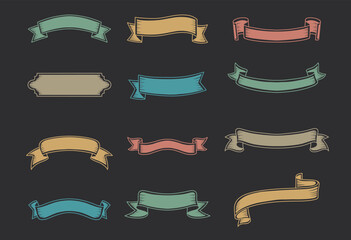 Collection of colorful vintage ribbon design elements.