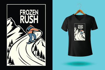 t shirt design i'd rather be snowboarding with snowboarder vintage illustration
