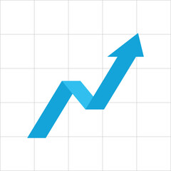 3D Blue Arrow Pointing Up with Grid, Business Growth, Economic Boom, Profit Trend