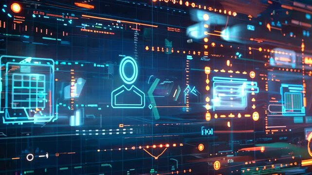 Modern digital interface showcasing vibrant data visualization and analytics. The image emphasizes advanced technology, with icons and graphs representing data flow in a futuristic context.