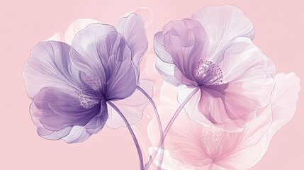Delicate Pink and Purple Flowers on a Soft Pink Background