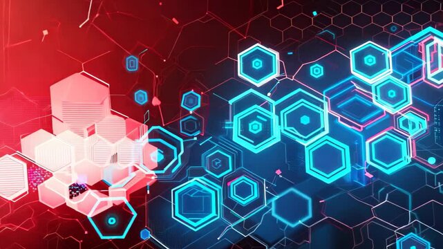 This abstract technology background features hexagons and geometric shapes, creating a vibrant and futuristic design. Ideal for digital projects and presentations.