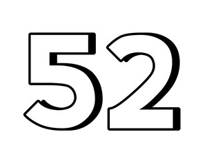 number 52 on transparent background,white color with a bold, 3D appearance and shadow effects for added depth and dimension for design elements