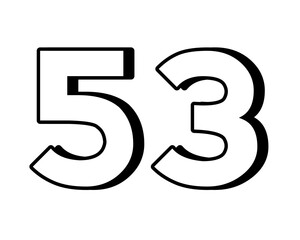 number 53 on transparent background,white color with a bold, 3D appearance and shadow effects for added depth and dimension for design elements
