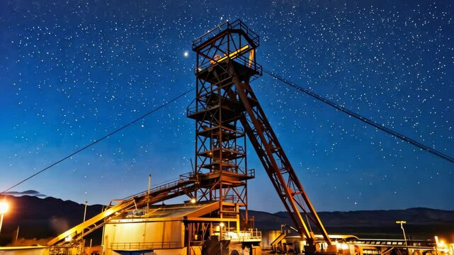 Nightfall at the Mine: A Starry Sky Above Industrial Majesty