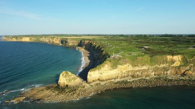 The historic promontory of Pointe du Hoc in Europe, France, Normandy, near Carentan, in spring, on a sunny day.&nbsp;
