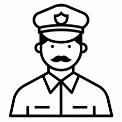 Police Officer Line Icon with Mustache and Badge Cap