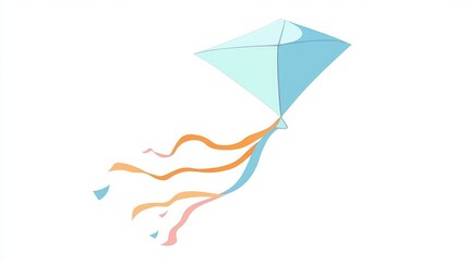 Light blue diamond-shaped kite with pastel colored ribbons.