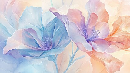 Pastel Blue And Pink Watercolor Flowers Soft Floral Design