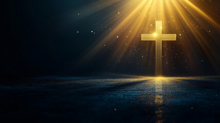 bible verses background, Spiritual themed illustration banner with bible verse about strength and courage, gold and dark blue gradient background with sunrise rays effect, Ai generated images