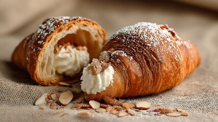 Chocolate and Cream Croissant on Marble / 大理石の上のチョコレートクリームクロワッサン