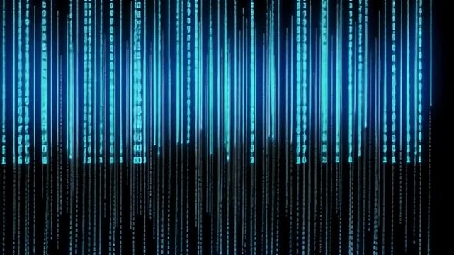 Digital Rain: A captivating display of cascading digital code descends, illustrating the flow of information in the digital age, presented with a futuristic aesthetic.