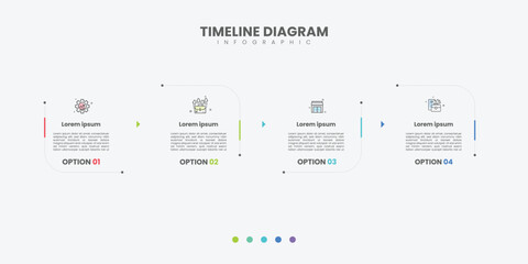 Progress bar with 4 arrows behind translucent rectangular elements placed in horizontal row. Concept of three steps to business success. Minimal infographic design template.