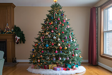 Large Decorated Christmas Tree in Living Room