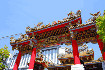 三国志の英雄で商売の神様、関羽を祀った、横浜中華街のシンボル、関帝廟
