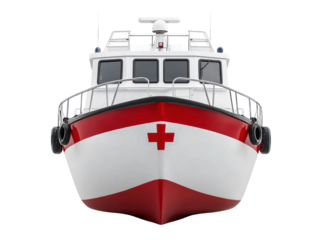 Emergency rescue boat harbor dock cutout background nautical environment front view safety concept