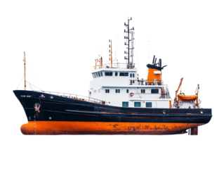 Fishing vessel action scene harbor cutout background marine environment side view maritime concept