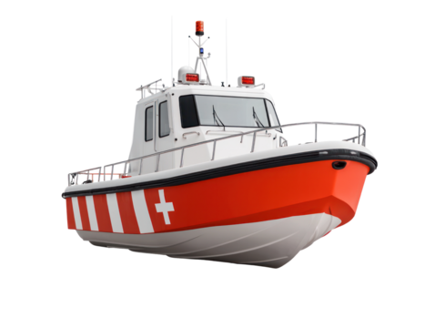 Rescue action by lifeboat coastal area cutout background maritime environment aerial view safety concept