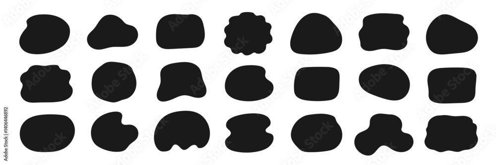 Poster Organic shape round form set. Liquid organic blob curve background abstract shape frame. Doodle abstract liquid blob, wavy different form. Soft round oval pattern background. Vector illustration