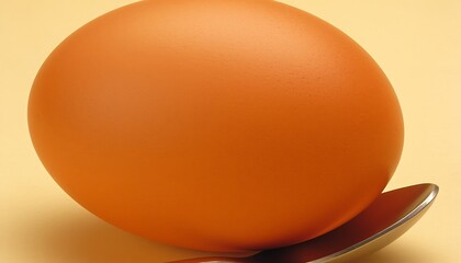 Egg on Spoon, Beige Background