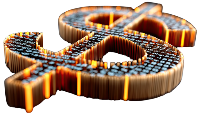 Sparkling Dollar Symbol: A close-up, eye-level view of a beautifully crafted dollar sign, shimmering with golden light, evokes themes of wealth, finance, and economic success. 