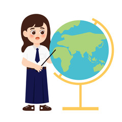 Fototapeta premium Classroom School Activity 2 Girl Pointing at Globe in Classroom