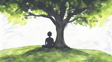 Peaceful meditation under a lush green tree.
