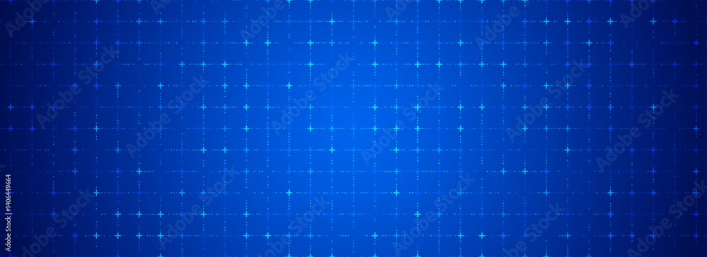 Aufkleber Blue glowing grid background. Cross dots tech square network backdrop. Abstract checkered dashboard pattern for science, technology, business, healthcare, medicine design template. Vector wallpaper