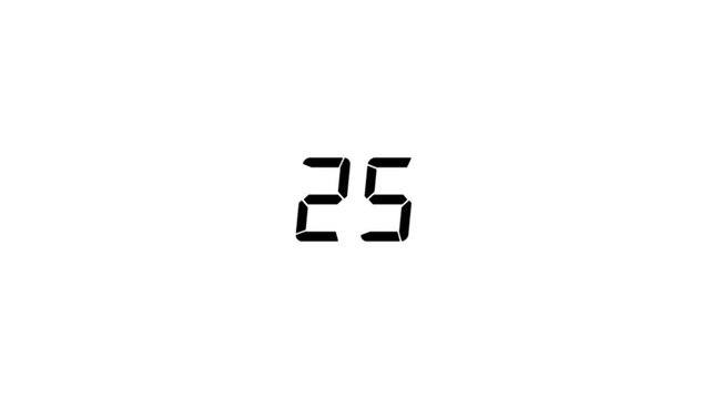 Countdown timer from 30 to 0 seconds real time on black background. Countdown timer thirty seconds animation from 30 to 0 seconds on transparent background.
