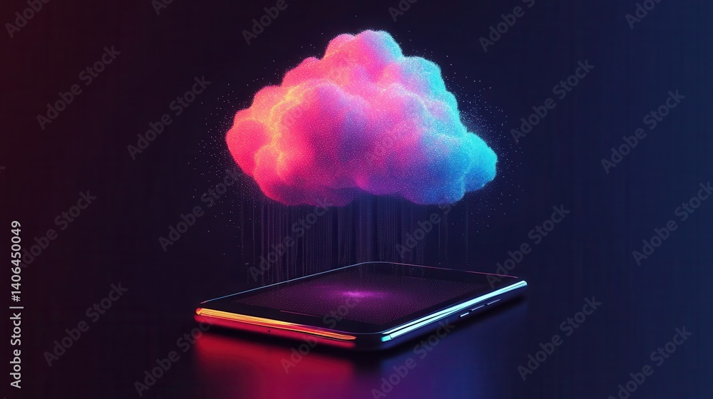 Aufkleber digital cloud storage accessed via a mobile device.
