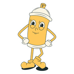 Spray Paint Cans Character with Vintage Cartoon Design Style. Vector Illustration