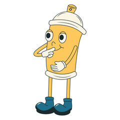 Spray Paint Cans Character with Vintage Cartoon Design Style. Vector Illustration