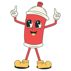 Spray Paint Cans Character with Vintage Cartoon Design Style. Vector Illustration